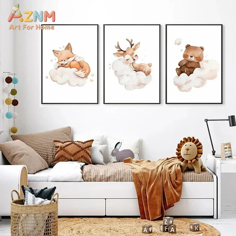 Baby Nursery Frames - AZNM aquarelprint op canvas met dieren