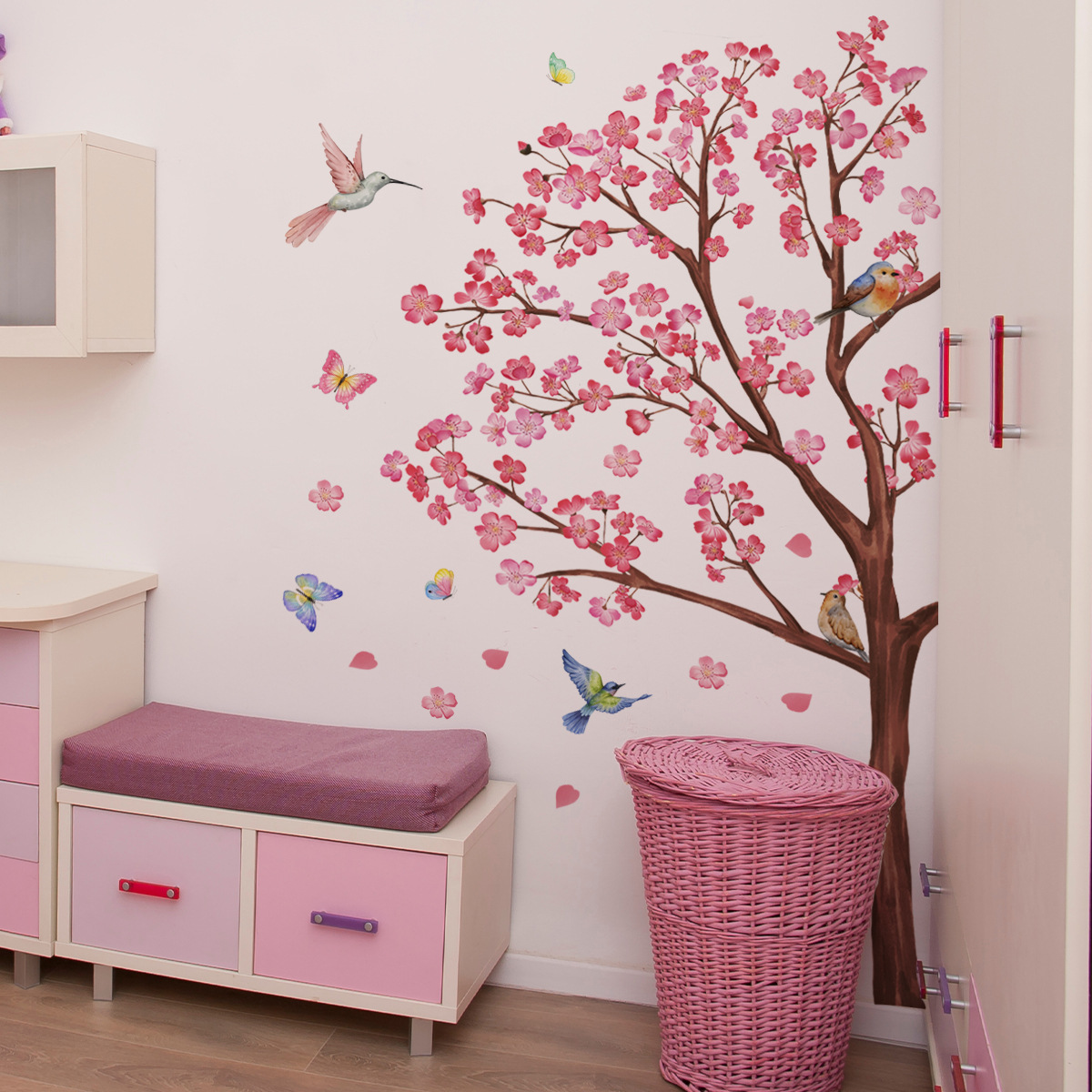 Baby Nursery Decor Girl - Aquarel Vogel Bloem Muurstickers Woonkamer Decoratie