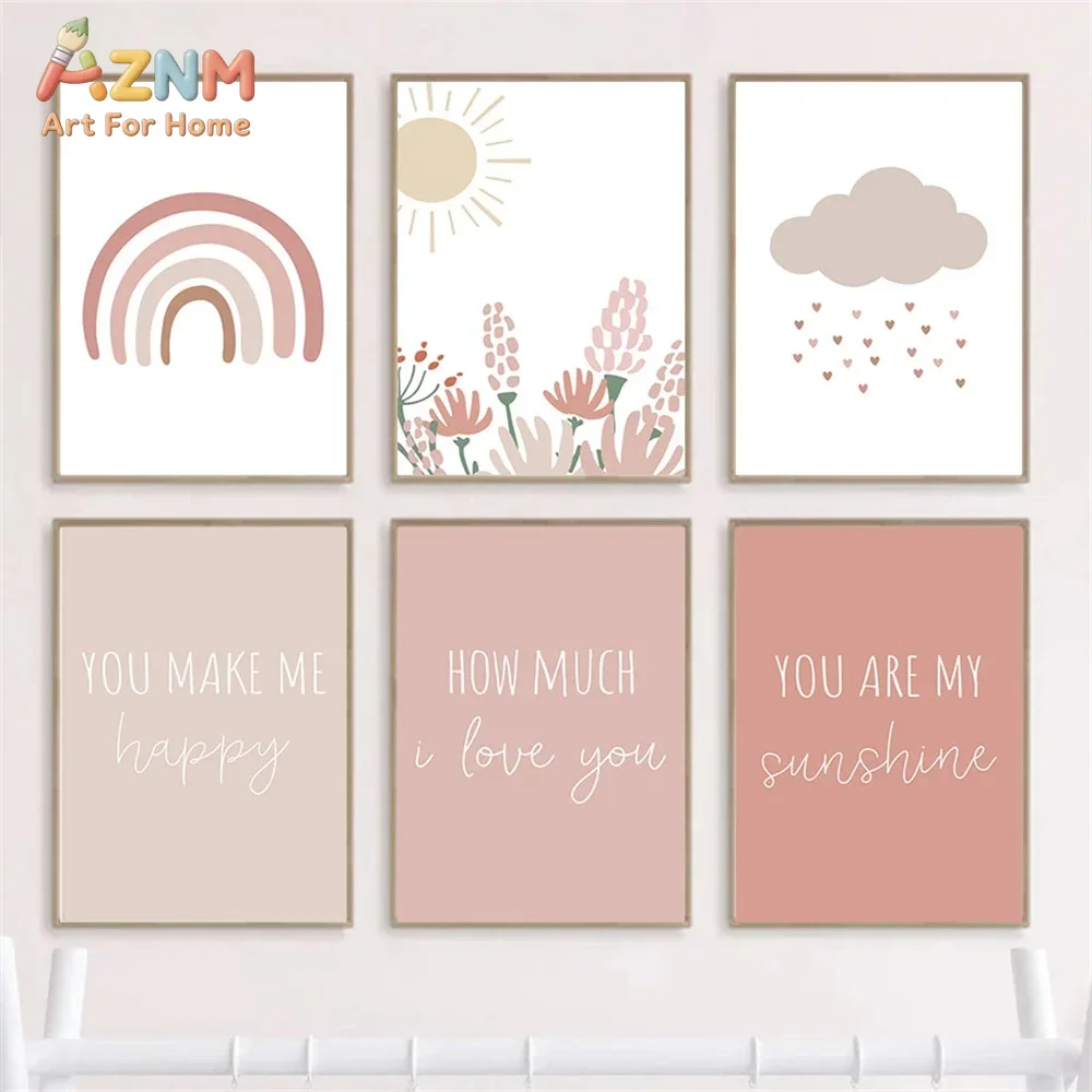 Baby Girl Nursery Quotes - AZNM Boho Roze Regenboog Zon Bloem