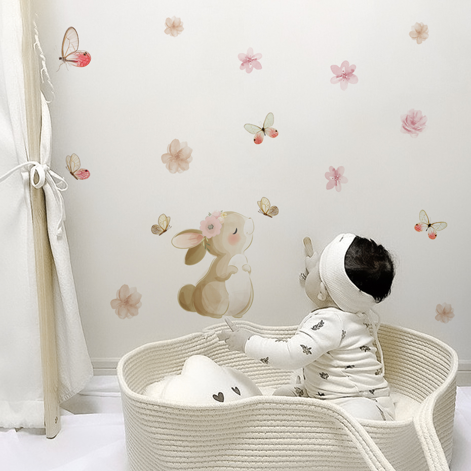 Cartoon Konijn Bloemen Vlinder - Baby Nursery Decor Girl recensie en prijs