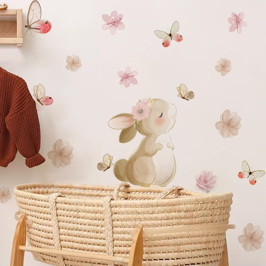 Cartoon Konijn Bloemen Vlinder - Baby Nursery Decor Girl recensie en prijs